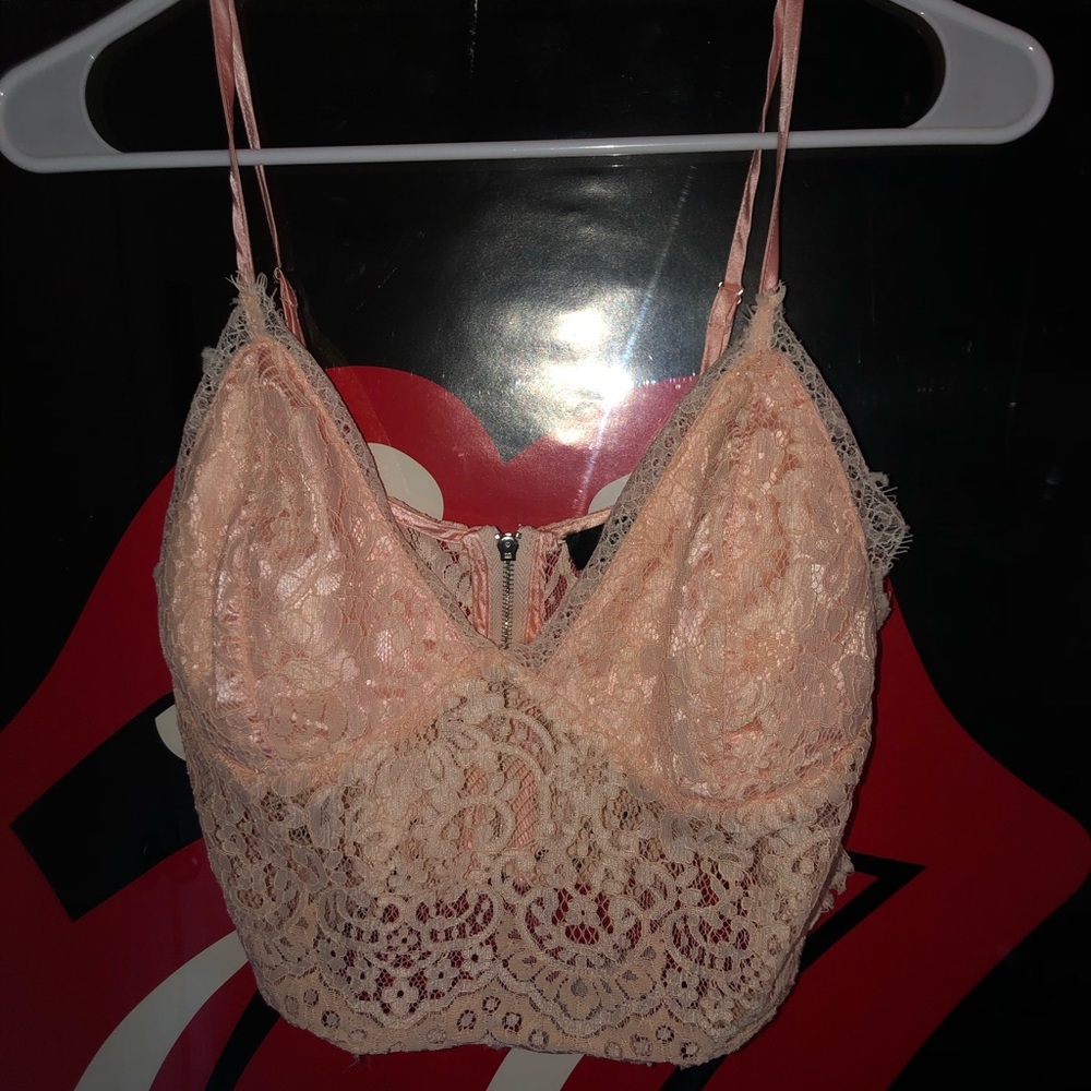 Misguided laced peachy pink tank top